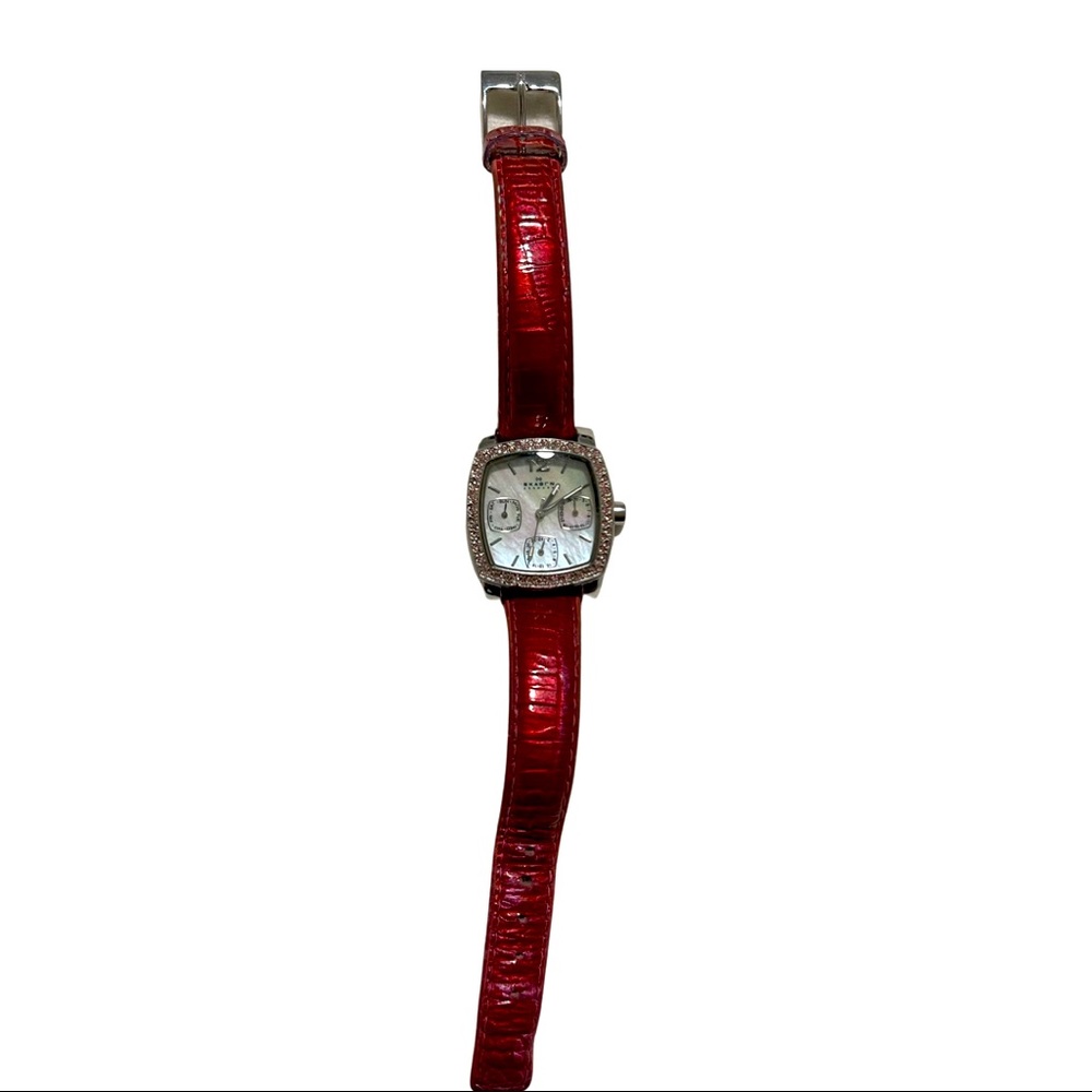 Skagen watch with pink leather band